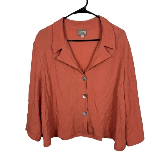 Niche Nilgun Derman Blouse 3/4 Sleeve Button-Up Collar Cropped SZ LG - Picture 1 of 7